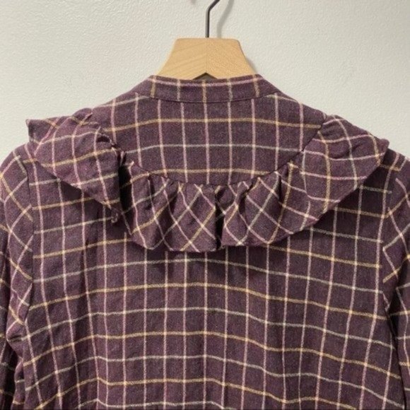 Madewell Purple Plaid Windowpane Ruffle-Front Blouse Classic Preppy - Picture 6 of 11